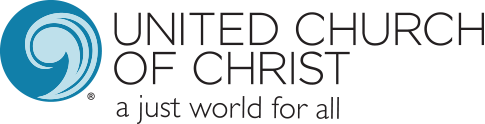 A green banner with the words united church in black.