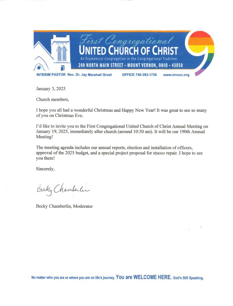 Church letterhead with rainbow logo